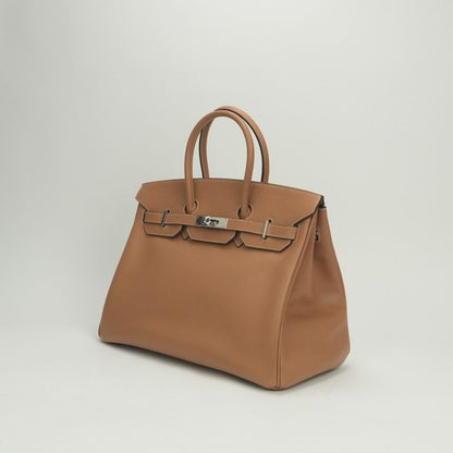 Hermes Birkin 35 Tote Epsom Natural Brown Silver