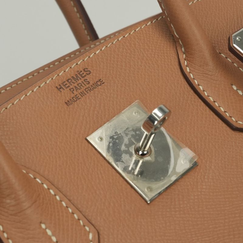 Hermes Birkin 35 Tote Epsom Natural Brown Silver