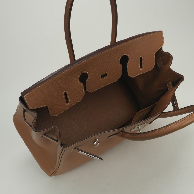 Hermes Birkin 35 Tote Epsom Natural Brown Silver