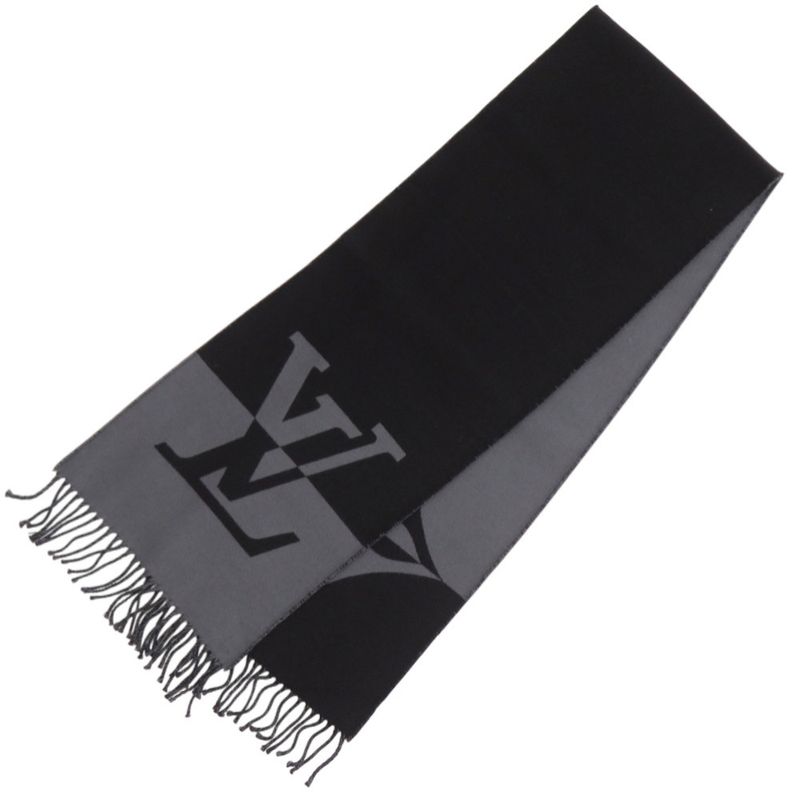Louis Vuitton Graphic Dual Scarf Wool Cashmere Noir Black Gray