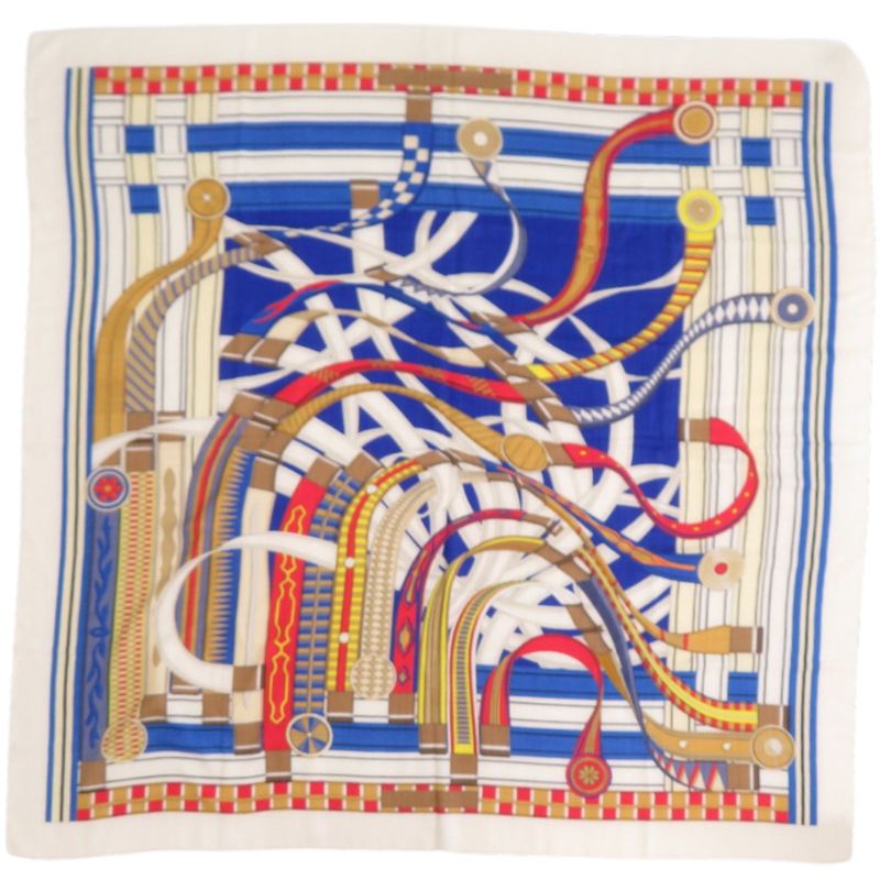 Hermes Carre 140 Geant Volt Epi Louette Cashmere Silk White Scarf