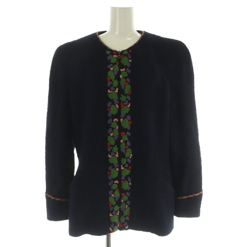 Chanel Set Top and Bottom CC Logo Coco Button Tweed Jacket Navy Blue