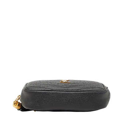 Saint Laurent YSL Logo Tassel Chain Shoulder Bag Black Leather