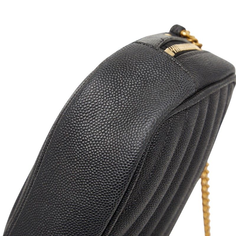 Saint Laurent YSL Logo Tassel Chain Shoulder Bag Black Leather