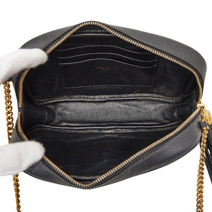 Saint Laurent YSL Logo Tassel Chain Shoulder Bag Black Leather