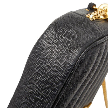 Saint Laurent YSL Logo Tassel Chain Shoulder Bag Black Leather