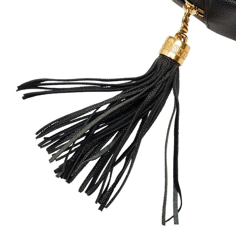 Saint Laurent YSL Logo Tassel Chain Shoulder Bag Black Leather