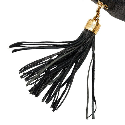 Saint Laurent YSL Logo Tassel Chain Shoulder Bag Black Leather
