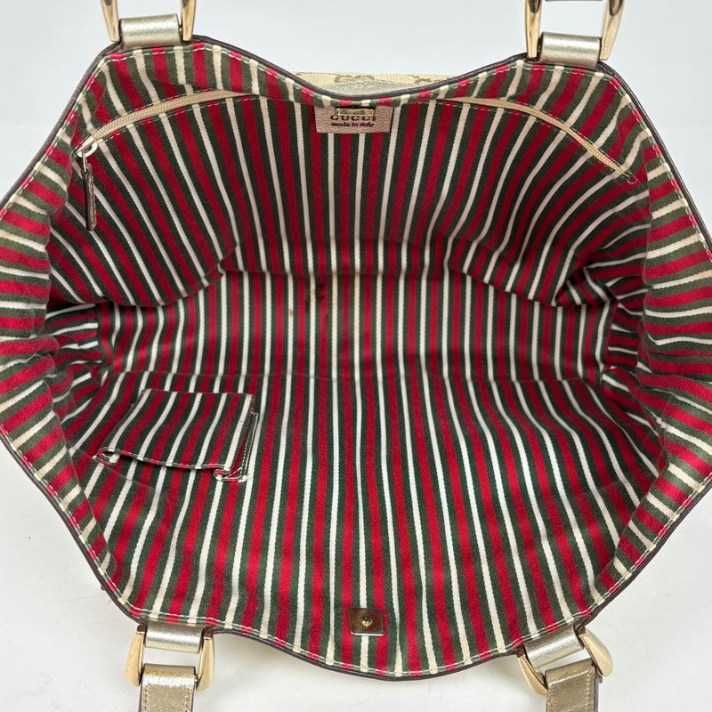 Gucci GG Pattern Tote Shoulder Bag Canvas Beige Gold
