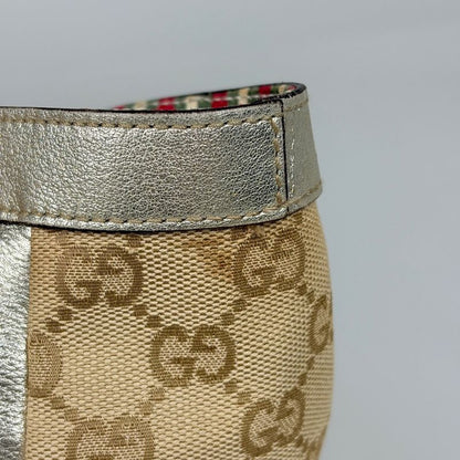 Gucci GG Pattern Tote Shoulder Bag Canvas Beige Gold