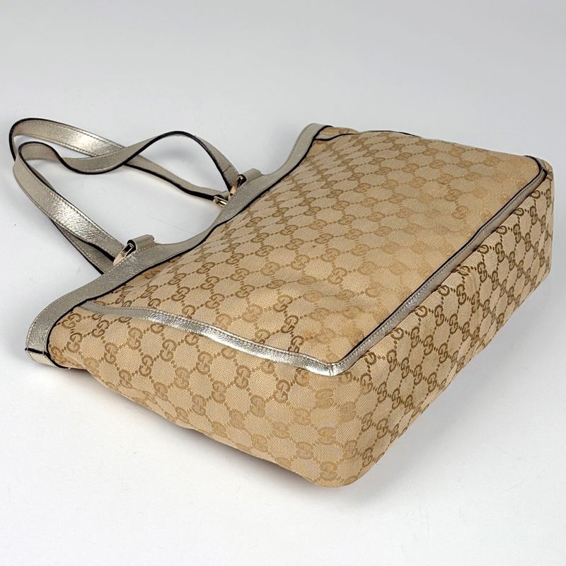 Gucci GG Pattern Tote Shoulder Bag Canvas Beige Gold