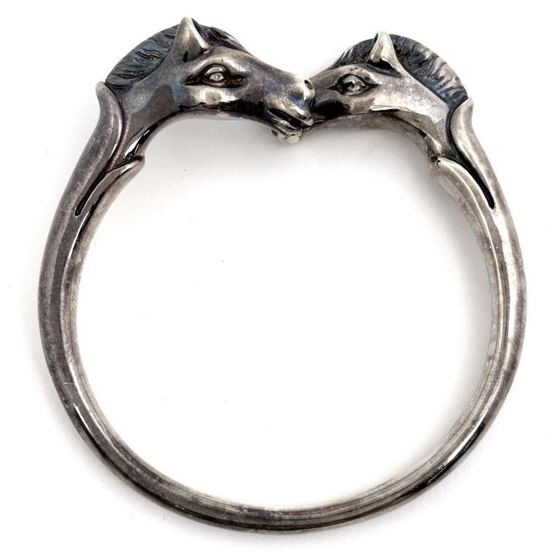 Hermes Chevalhos Bangle Horse Motif Bracelet Metal Silver