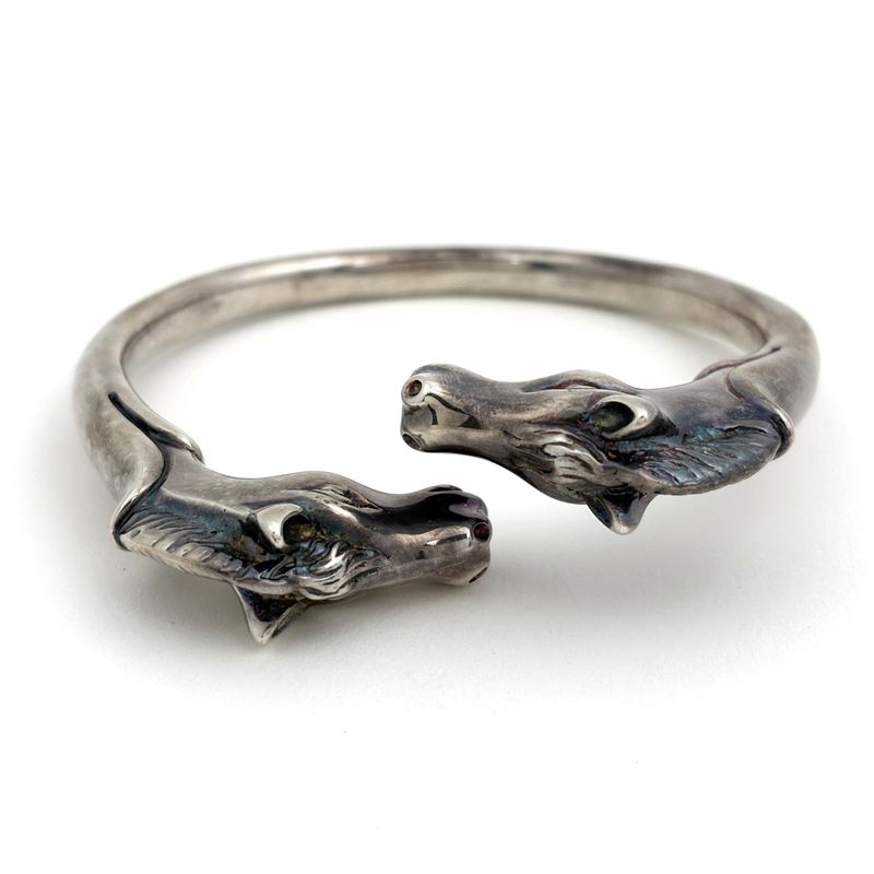 Hermes Chevalhos Bangle Horse Motif Bracelet Metal Silver