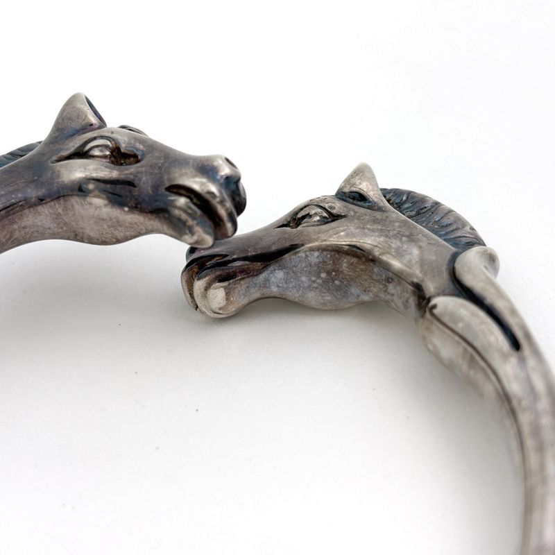 Hermes Chevalhos Bangle Horse Motif Bracelet Metal Silver