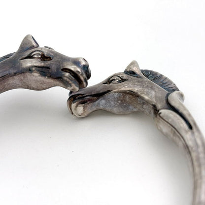 Hermes Chevalhos Bangle Horse Motif Bracelet Metal Silver