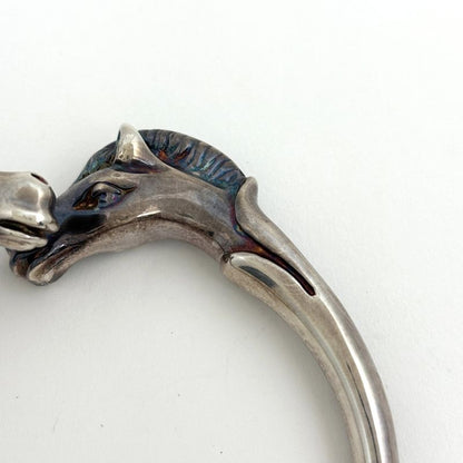 Hermes Chevalhos Bangle Horse Motif Bracelet Metal Silver