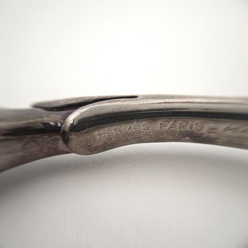 Hermes Chevalhos Bangle Horse Motif Bracelet Metal Silver