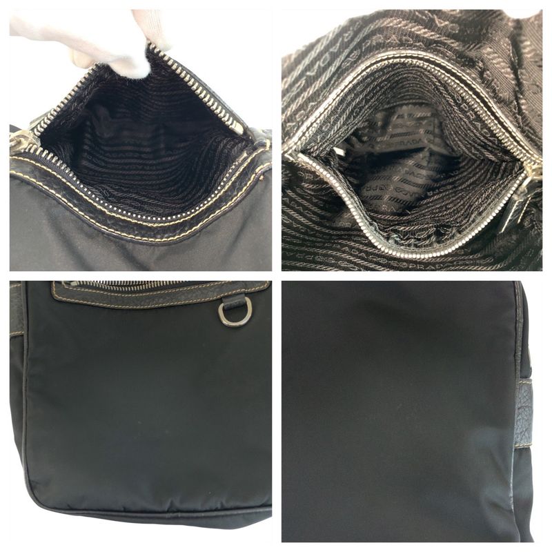 Prada Tessuto Black Nylon Leather Shoulder Bag