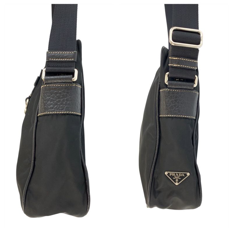 Prada Tessuto Black Nylon Leather Shoulder Bag