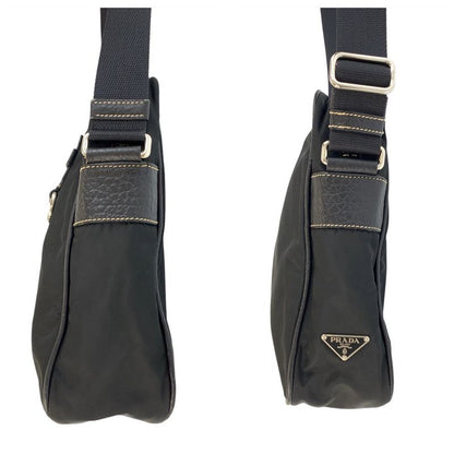 Prada Tessuto Black Nylon Leather Shoulder Bag