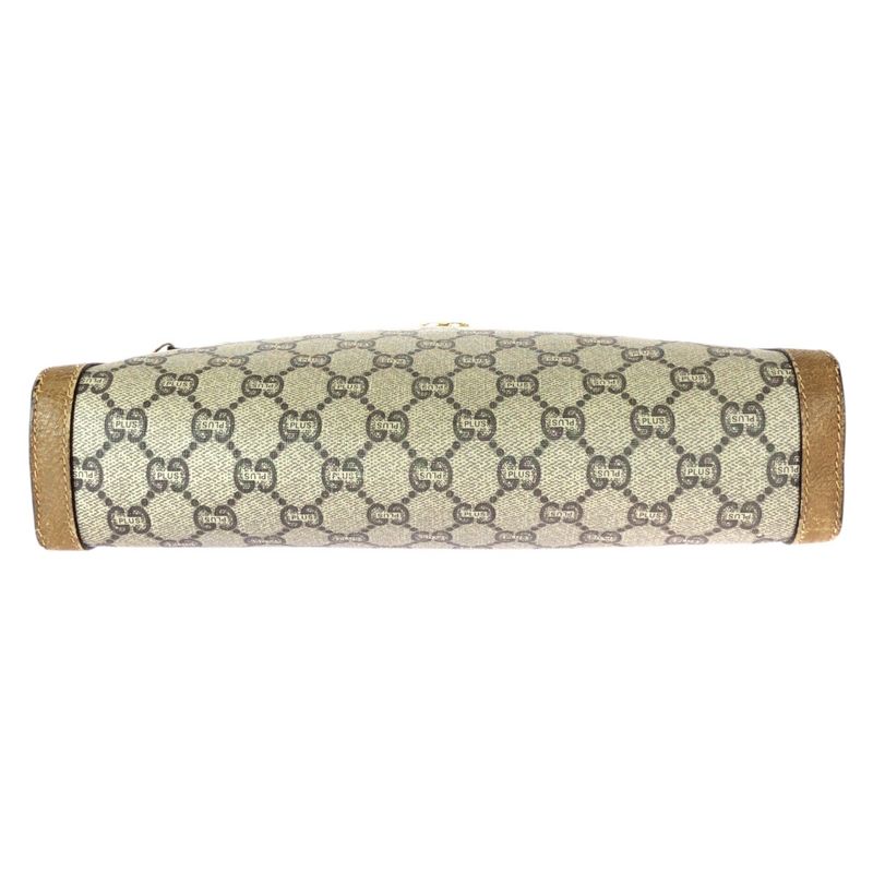 Gucci Vintage Plus Beige Brown Gold GG Supreme Canvas Clutch