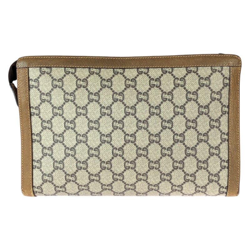Gucci Vintage Plus Beige Brown Gold GG Supreme Canvas Clutch
