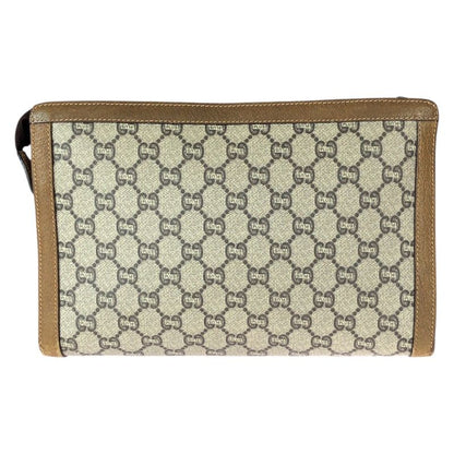 Gucci Vintage Plus Beige Brown Gold GG Supreme Canvas Clutch