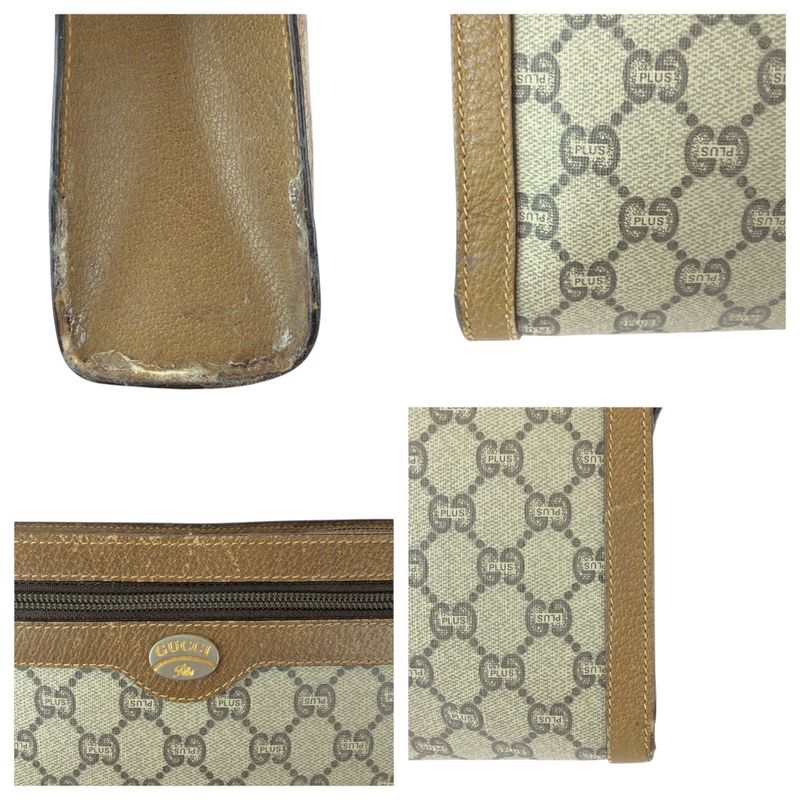 Gucci Vintage Plus Beige Brown Gold GG Supreme Canvas Clutch
