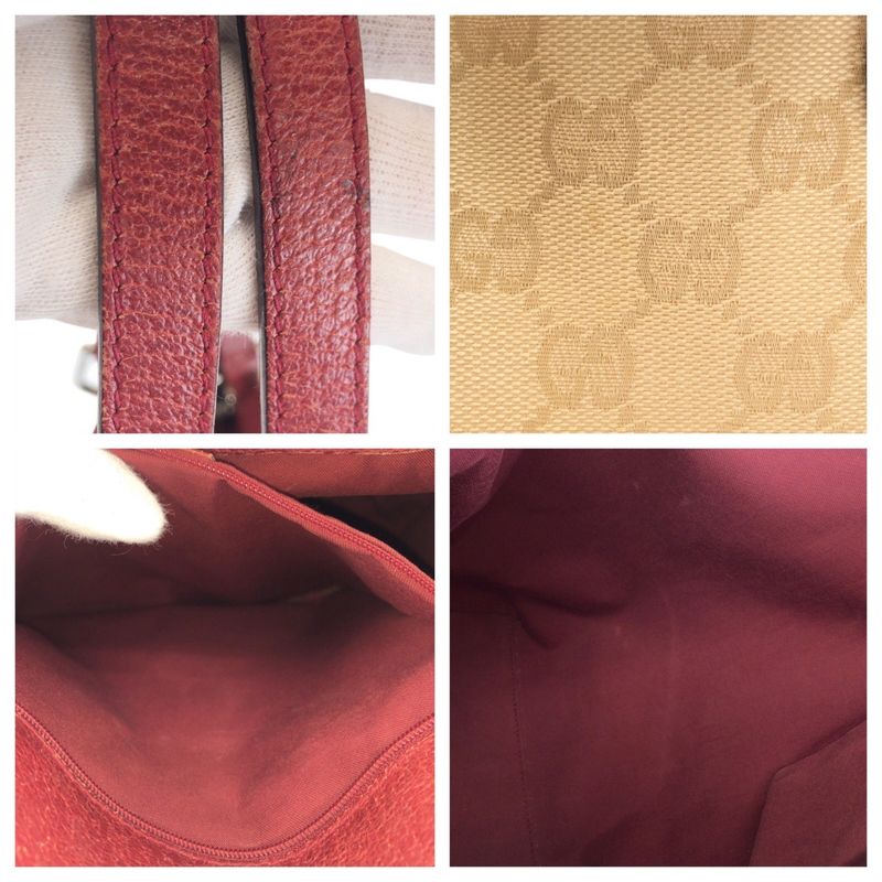 Gucci Beige Red Silver GG Canvas Tote Shoulder Bag