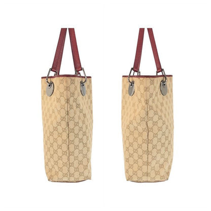 Gucci Beige Red Silver GG Canvas Tote Shoulder Bag