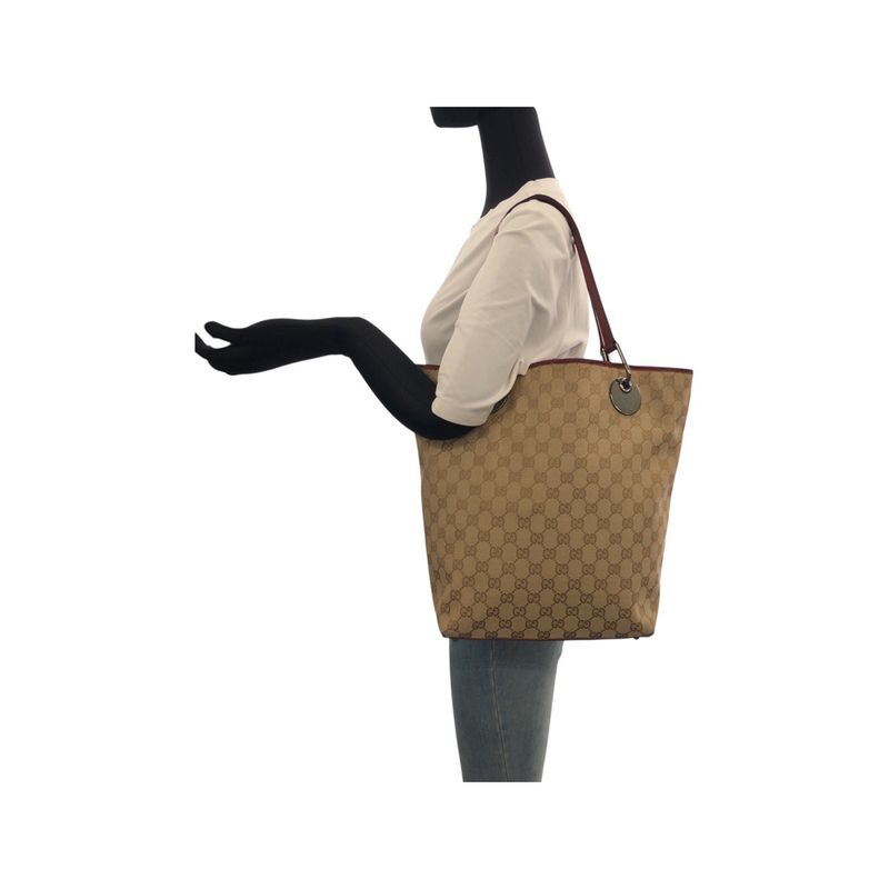 Gucci Beige Red Silver GG Canvas Tote Shoulder Bag
