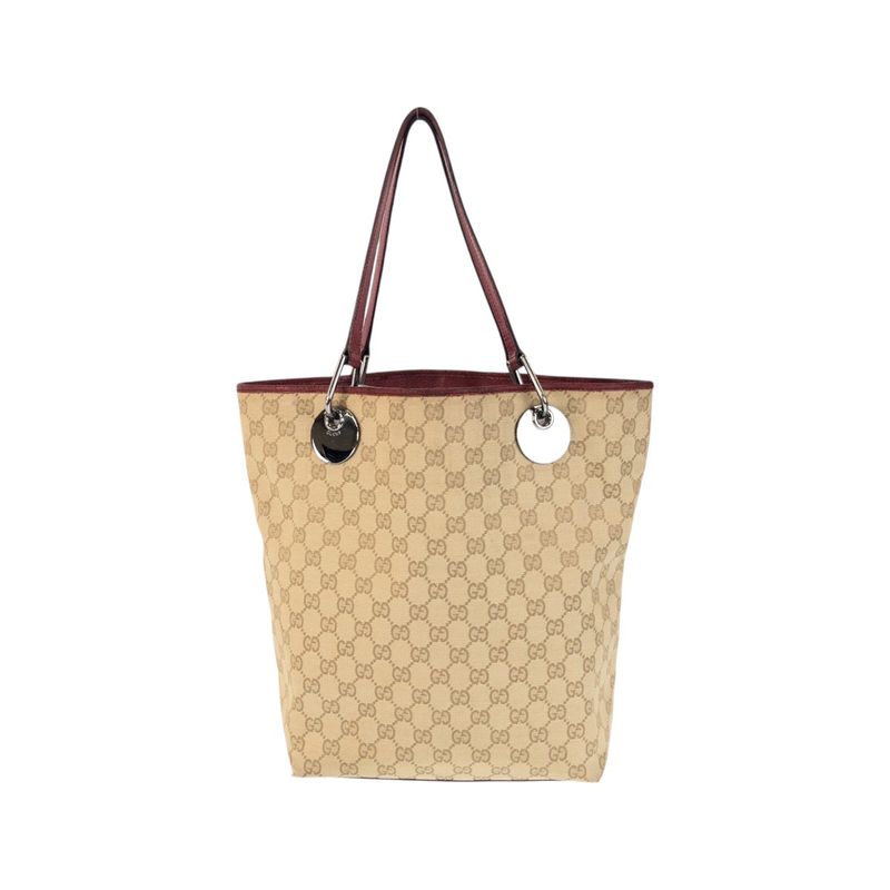 Gucci Beige Red Silver GG Canvas Tote Shoulder Bag