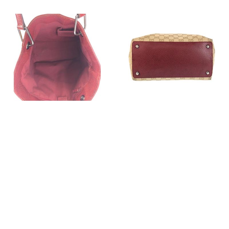 Gucci Beige Red Silver GG Canvas Tote Shoulder Bag