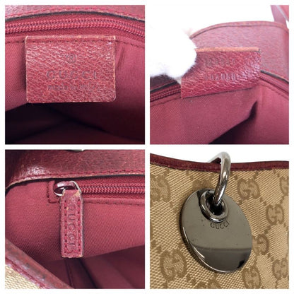 Gucci Beige Red Silver GG Canvas Tote Shoulder Bag