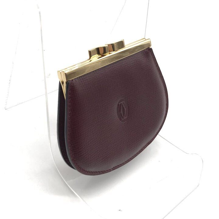 Cartier Must Line Wallet Clasp Coin Purse Leather Gold Case Present Gift