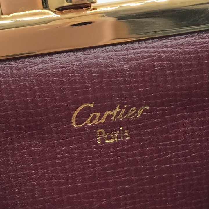Cartier Must Line Wallet Clasp Coin Purse Leather Gold Case Present Gift