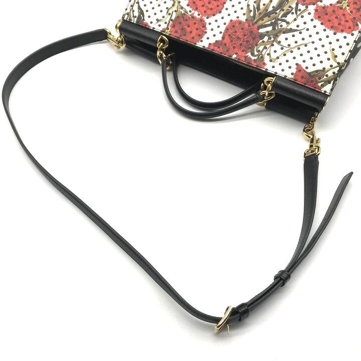Dolce & Gabbana 2-Way Bag Leather Dot Flower White Black