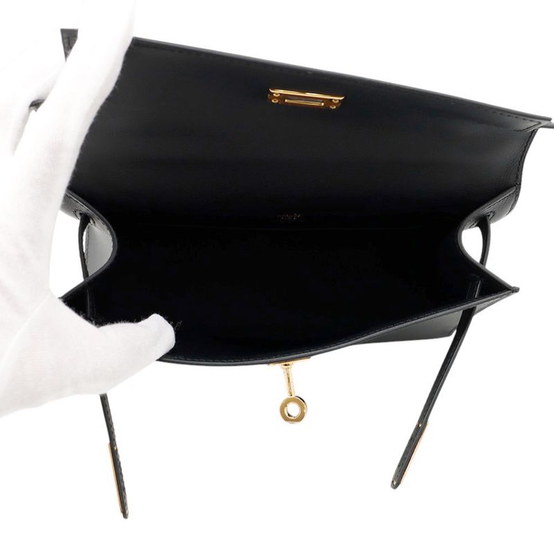 Hermes Handbag Pochette Kelly Black Gold Swift