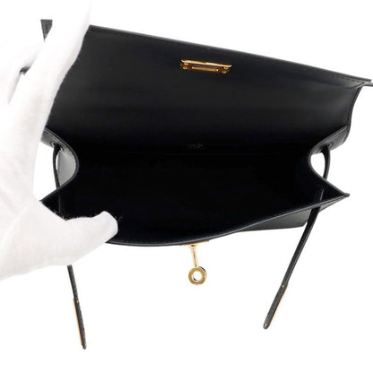 Hermes Handbag Pochette Kelly Black Gold Swift