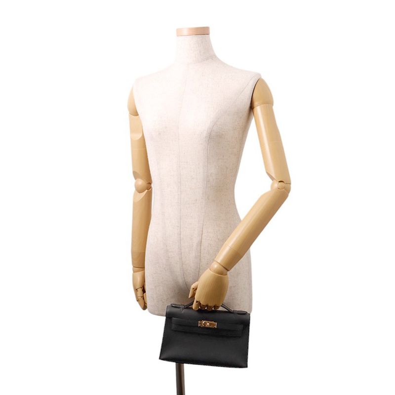 Hermes Handbag Pochette Kelly Black Gold Swift