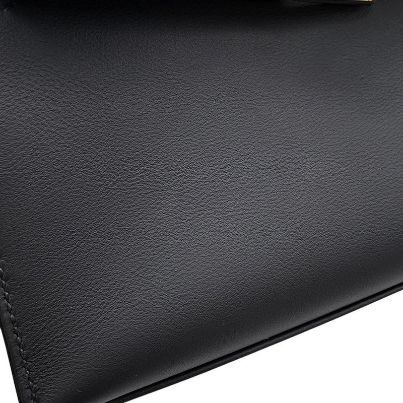 Hermes Handbag Pochette Kelly Black Gold Swift