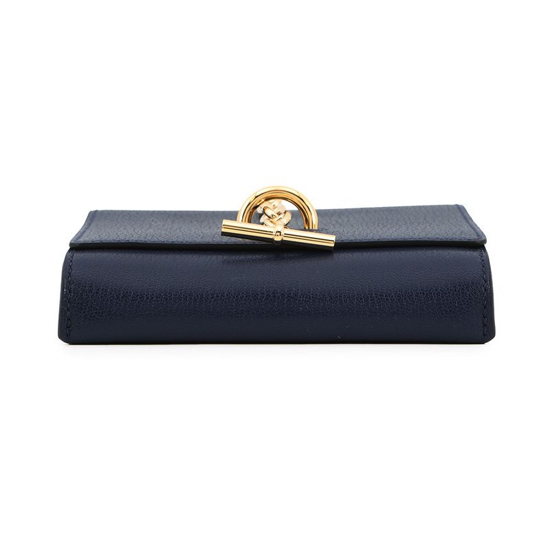 Hermes Shoulder Wallet Chaine D'ancre Compact Blue Sapphire Gold Blue Saffiano