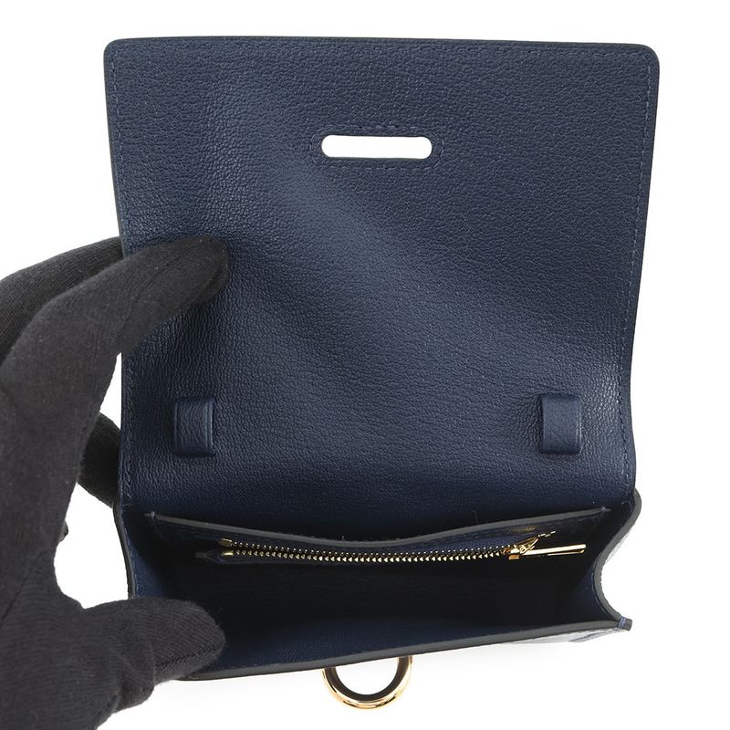 Hermes Shoulder Wallet Chaine D'ancre Compact Blue Sapphire Gold Blue Saffiano