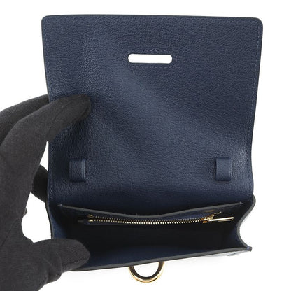 Hermes Shoulder Wallet Chaine D'ancre Compact Blue Sapphire Gold Blue Saffiano