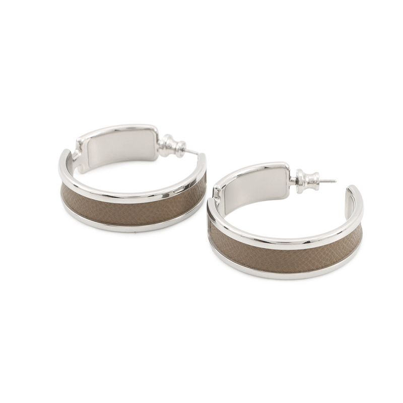 Hermes Earrings Olympe Etoupe Silver Epsom