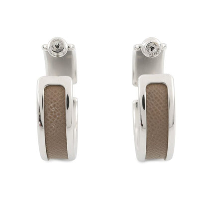 Hermes Earrings Olympe Etoupe Silver Epsom
