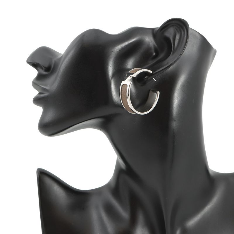 Hermes Earrings Olympe Etoupe Silver Epsom