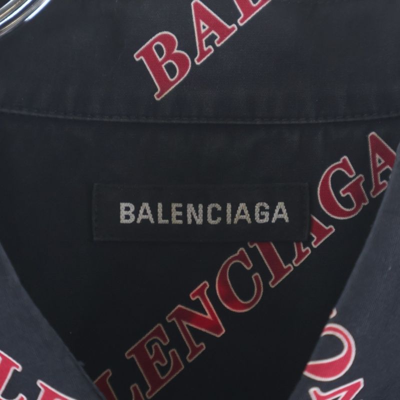 Balenciaga Over Logo Print Long Sleeve Shirt Black Red