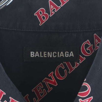 Balenciaga Over Logo Print Long Sleeve Shirt Black Red
