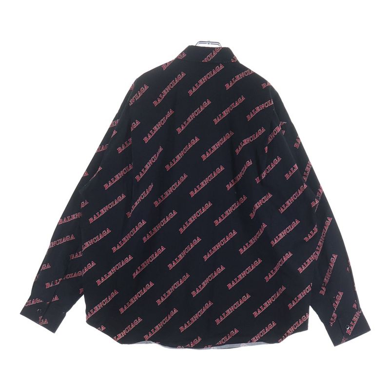 Balenciaga Over Logo Print Long Sleeve Shirt Black Red